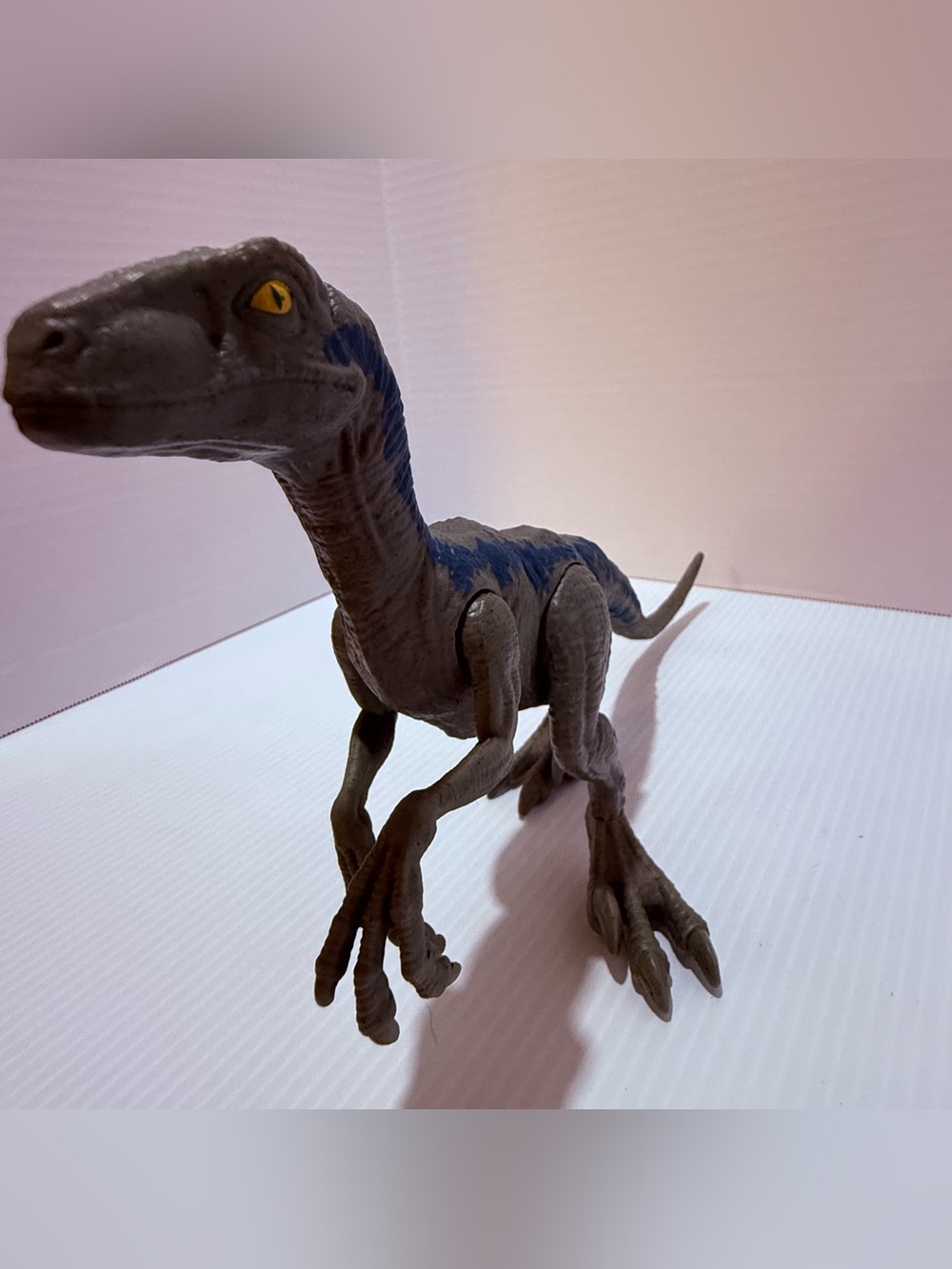 Velociraptor Dinosaur Action Figure Toy Brown & Blue Plastic